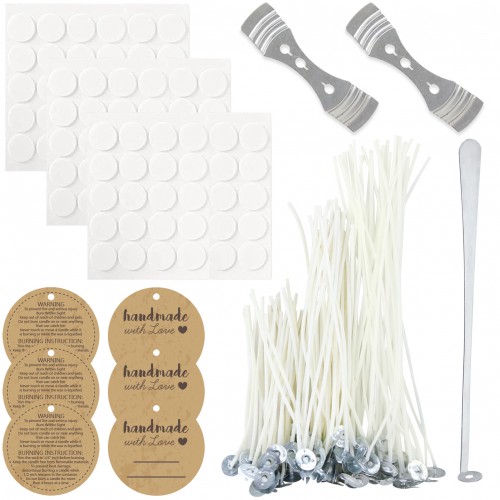 EricX Light Candle Making Kit, 60pcs Candle Wicks, 60pcs Candle Wicks  Sticker, 1pc Candle Wax Pouring Pot, 2pcs 3-Hole Wicks Centering Devices,  1pc Mixing Spoon, DIY Candles Craft Tools candle wick kit