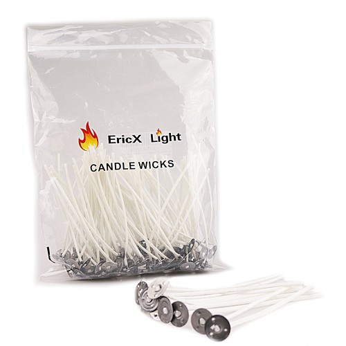 EricX Light Candle Wick Kit 90pcs 4+6+8 Cotton Pre-Waxed Candle Wick  with 90pcs Wick Stickers 2Pcs Wick Centering Device and 6Pcs Candle Tags  for DIY Candle Making