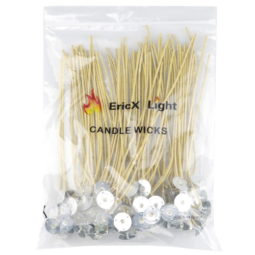 EricX Light Organic Hemp Candle Wicks, 100 Piece Low Smoke 8 Pre-Waxed by  100% Beeswax & Tabbed, for Candle Making
