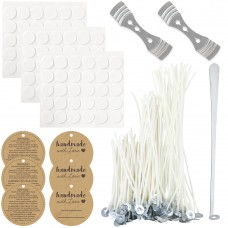 EricX Light Candle Wick Kit 90pcs 4"+6"+8" Cotton Pre-Waxed Candle Wick with 90pcs Wick Stickers 2Pcs Wick Centering Device and 6Pcs Candle Tags for DIY Candle Making 